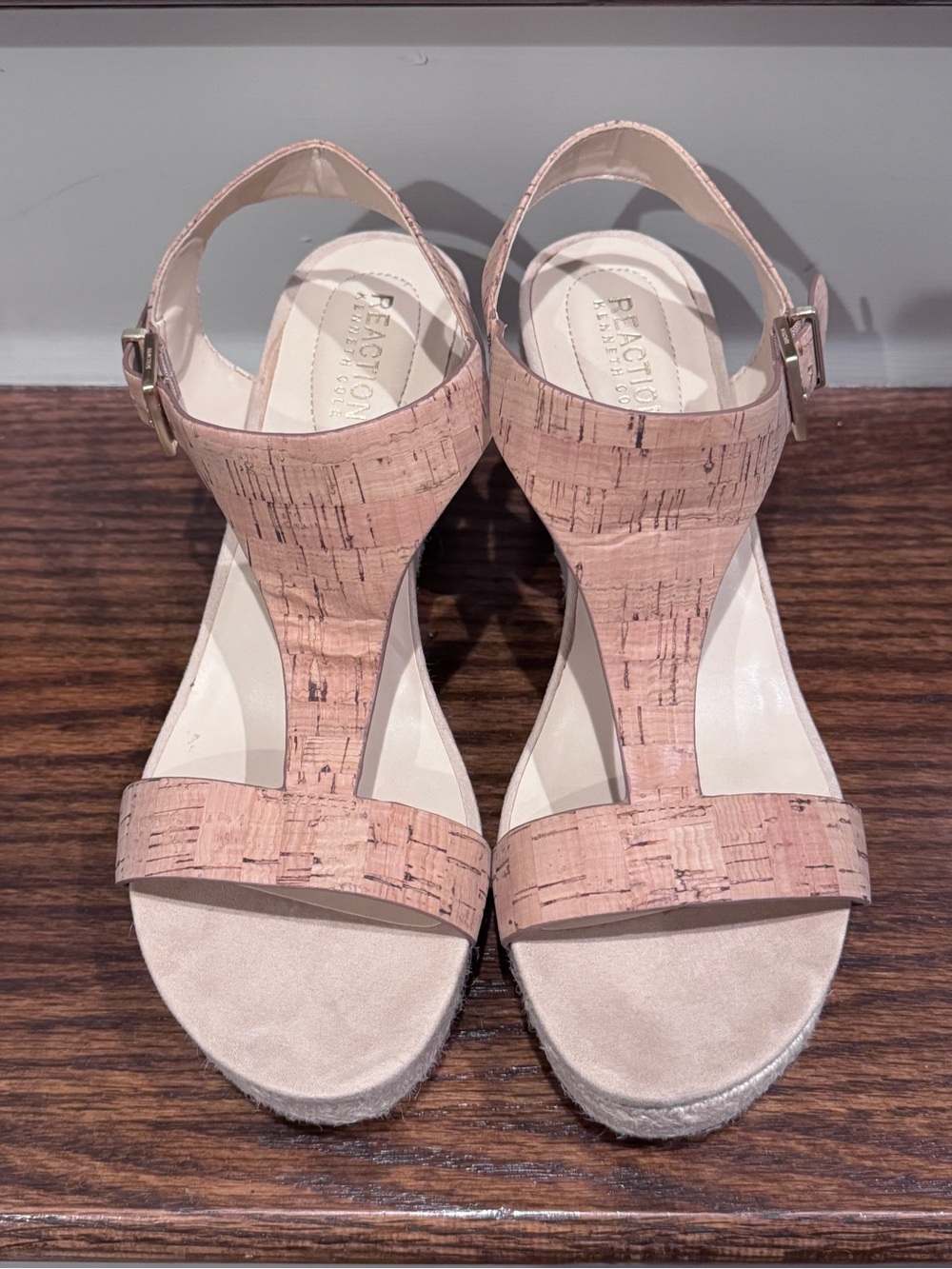 Reaction Kenneth Cole Cork T-Strap Wedge Sandals - Size 9